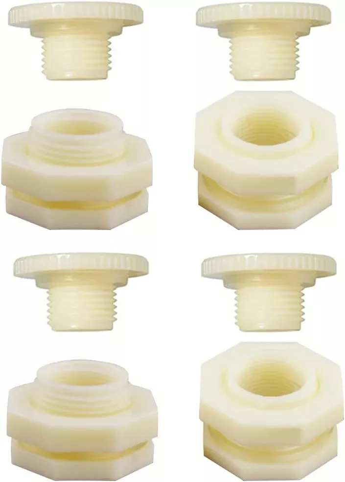 1-2-female-abs-bulkhead-fitting-plastic-water-tank-connector-adapter-fitting-wit 1/2" Female ABS Bulkhead Fitting, Plastic Water Tank Connector Adapter Fitting with Plugs for Outdoor rain Barrel Garden Hose Adapter Spigot kit Water Tank Gallon Drain Bucket(Set of 2)