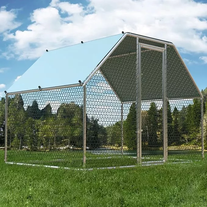 1-26-large-metal-chicken-coop-walk-in-chicken-pen-chickens-outdoor-chicken-runs- 1.26’’ Large Metal Chicken Coop Walk in, Chicken Pen for Chickens, Outdoor Chicken Runs Coops Dog Kennel, Flat Roofed Chicken Runs for Yard with Anti-Ultraviolet Cover (9.2’L x6.2’W x6.4’H)