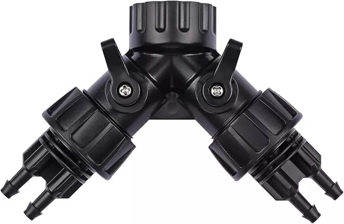 1-4-inch-drip-irrigation-tubing-to-faucet-adapter-connector-2-way-y-splitter-3-4 1/4 Inch Drip Irrigation Tubing to Faucet Adapter Connector, 2 Way Y Splitter for 3/4" Inch Garden Hose to 1/4 Inch Drip Irrigation Hose
