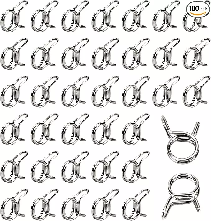 1/4 Tubing Clamp, 1/4"Double Wire Spring Hose Clamp, Irrigation Hose Clamp, Hose Tubing Clamps, 100 Double Line Hose Tube Spring Clamp, Irrigation Kit Connector Clamp, Metal Water Hose Clamps