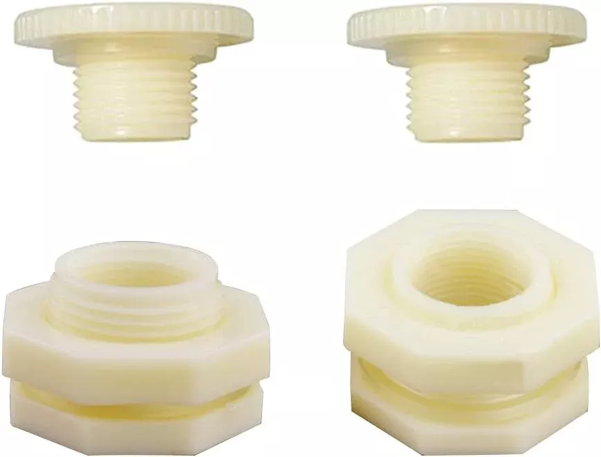 1" Female ABS Bulkhead Fitting, Plastic Water Tank Connector Adapter Fitting with Plugs for Outdoor rain Barrel Garden Hose Adapter Spigot kit Water Tank Gallon Drain Bucket(Set of 4)