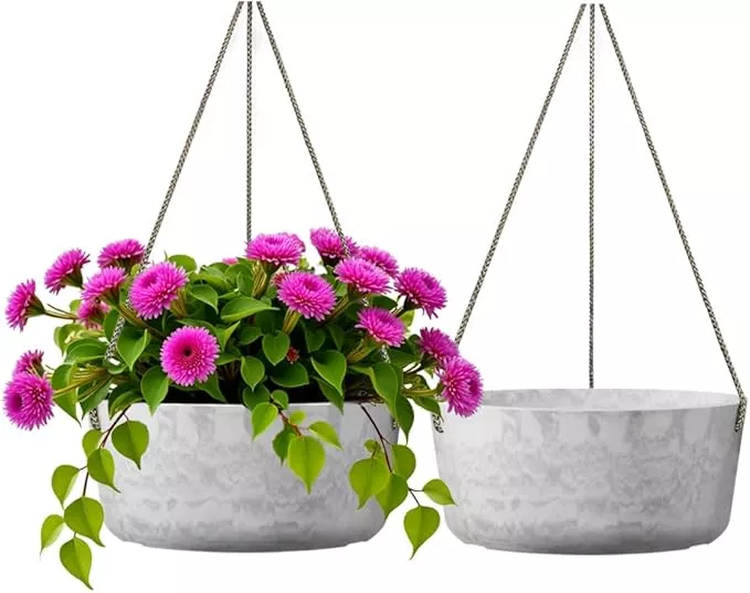 10-7-inch-hanging-planter-outdoor-indoor-plants-2-pack-hanging-flower-pots-with- 10.7 Inch Hanging Planter for Outdoor Indoor Plants,2 Pack Hanging Flower Pots with Drain Holes for Garden Home Decor Use (Black)