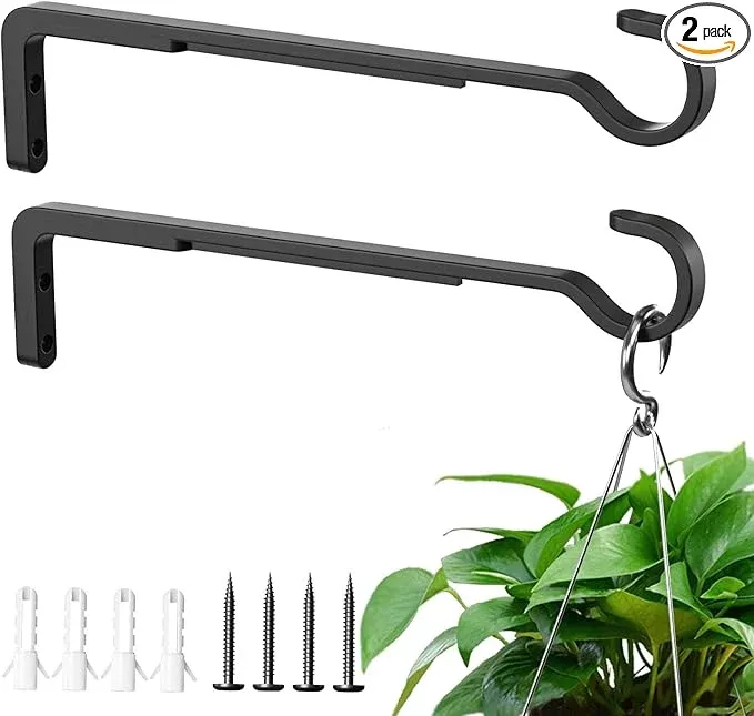 10-inch-2-pack-black-heavy-duty-outdoor-plant-hangers-hanging-baskets-iron-hangi 10 Inch 2 Pack Black Heavy Duty Outdoor Plant Hangers for Hanging Baskets, Iron Hanging Plant Brackets for Hanging Plants Outside, Metal Plant Hooks Plant Wall Hooks for Hanging Lantern, Bird Feeder
