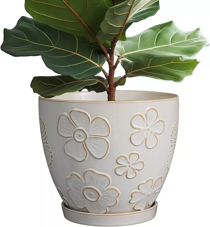 10-inch-ceramic-planter-pot-large-plant-pot-indoor-plants-outdoor-round-flower-p 10 Inch Ceramic Planter Pot Large Plant Pot for Indoor Plants Outdoor Round Flower Pot with Drainage Hole and Saucer for Home Garden Decor White