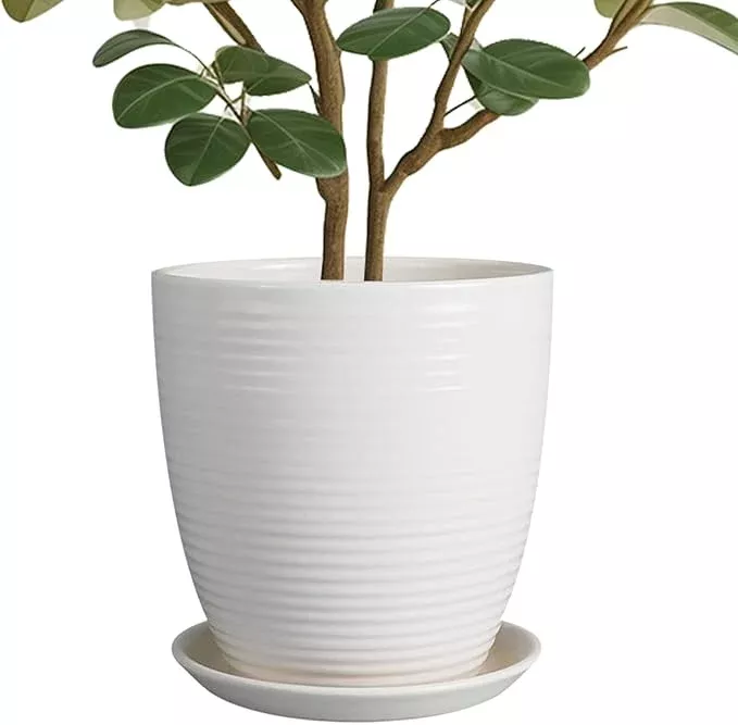 10-inch-ceramic-planter-pot-large-plant-pot-with-drainage-hole-saucer-modern-rou 10 Inch Ceramic Planter Pot Large Plant Pot with Drainage Hole and Saucer Modern Round Flower Pot for Indoor Outdoor Plants Garden Pot White