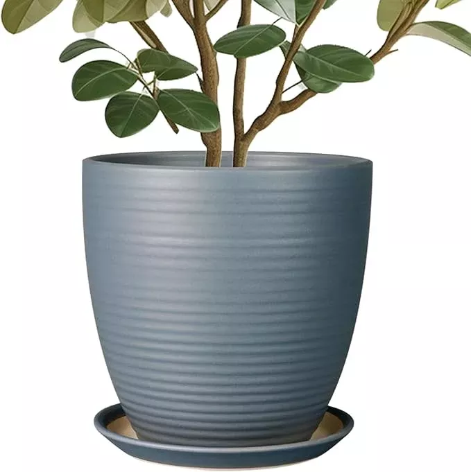 10-inch-ceramic-planter-round-plant-pots-plants-indoor-outdoor-glaze-large-flowe 10 Inch Ceramic Planter Round Plant Pots for Plants Indoor Outdoor Glaze Large Flower Pot with Drainage Hole and Saucer Gray