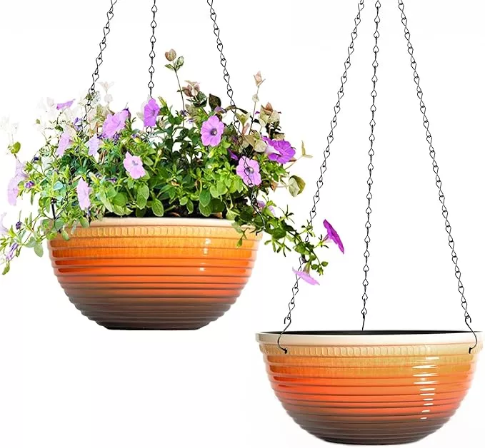 10 Inch Hanging Planter, 2 Pack Hanging Planters for Indoor Outdoor Plants Self Watering Hanging Pots with Drainage Holes for Garden Home (Snowflake Blue)