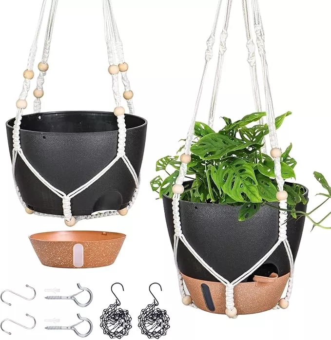 10-inch-hanging-planters-indoor-plants-2-pack-self-watering-hanging-baskets-flow 10 Inch Hanging Planters for Indoor Plants, 2 Pack Self Watering Hanging Baskets Flower Pots with Drainage Hole, Visual Reservoir & 2 Kinds of Plant Hanger for Outdoor Garden Home Decor