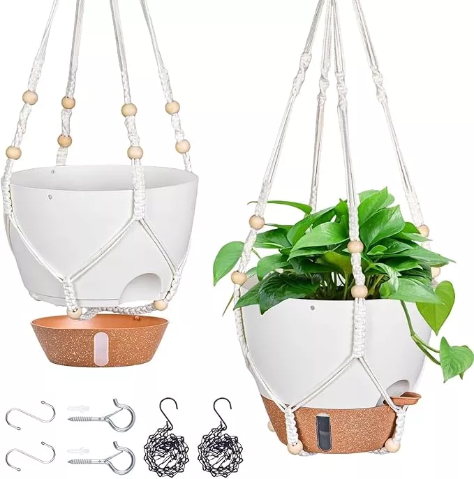 10-inch-hanging-planters-indoor-plants-outdoor-2-pack-self-watering-hanging-pots 10 Inch Hanging Planters for Indoor Plants & Outdoor - 2 Pack Self-Watering Hanging Pots with Drainage Holes, Visual Reservoir, 2 Hangers - Self-Watering Hanging Baskets Flower Pots