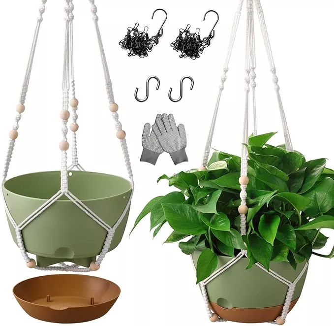 10-inch-hanging-planters-indoor-plants-set-2-hanging-pots-plants-with-self-water 10 Inch Hanging Planters for Indoor Plants,Set of 2 Hanging Pots for Plants with Self-Watering, Outdoor Hanging Plant Pot with Drainage and 2 Kinds of Hanging Baskets Hangers for Home Decor and Garden