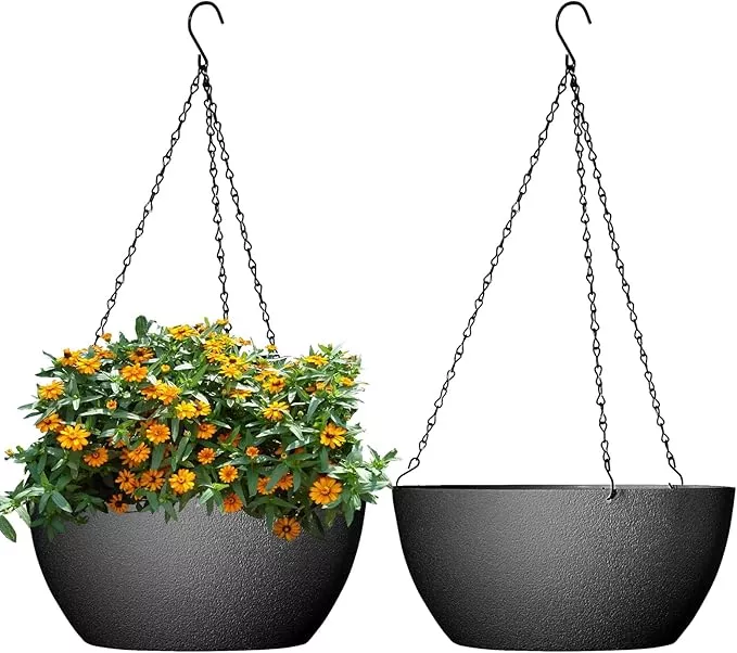 10-inch-hanging-planters-outdoor-indoor-plants-with-drainage-holes-chain-2-pack- 10 inch Hanging Planters for Outdoor Indoor Plants with Drainage Holes and Chain, 2 Pack Round Hanging Flower Plant Pots for Garden Home Porch Decor, Speckled Grey