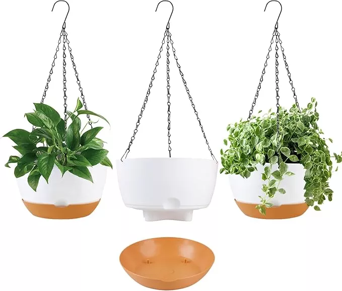 10-inch-hanging-planters-self-watering-pots-indoor-plants-3-pack-plastic-hanging 10 inch Hanging Planters Self Watering Pots for Indoor Plants, 3 Pack Plastic Hanging Basket with Removable Tray for Home Garden Porch Balcony Patio Decor (White)