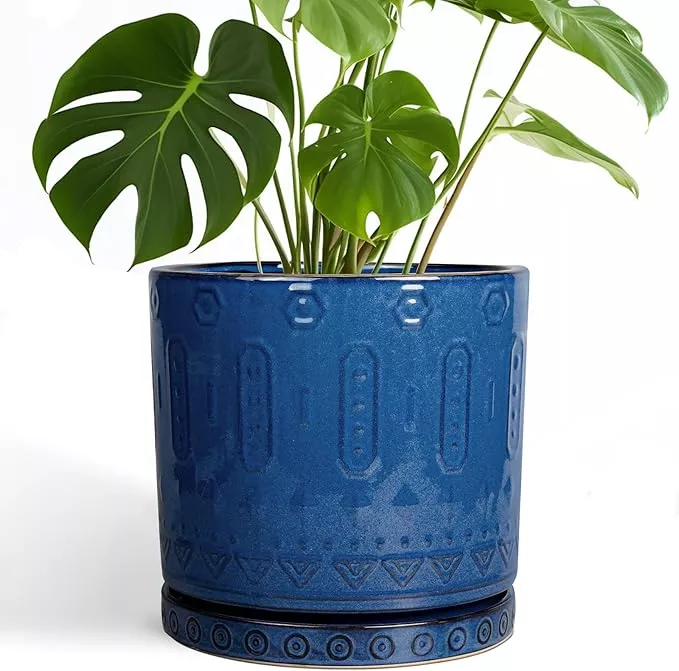 10-inch-plant-pot-ceramic-planter-outdoor-plant-pot-indoor-with-drainage-holes-s 10 Inch Plant Pot - Ceramic Planter Outdoor Plant Pot Indoor with Drainage Holes and Saucer Large Flower Pot Round Decorative Planter for Garden Patio Decor Blue