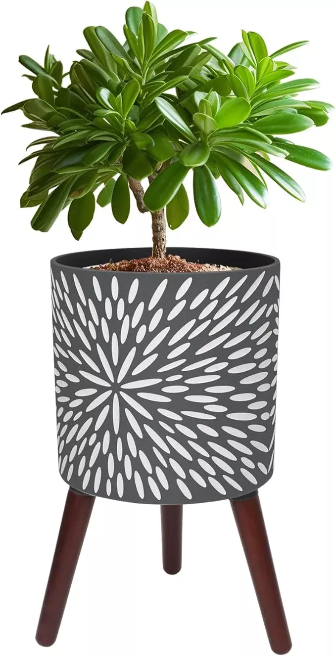 10-inches-plant-pot-with-stand-large-modern-standing-planters-indoor-plants-with 10 Inches Plant Pot with Stand, Large Modern Standing Planters for Indoor Plants with Drainage Holes, Gray Flower Pots with Legs