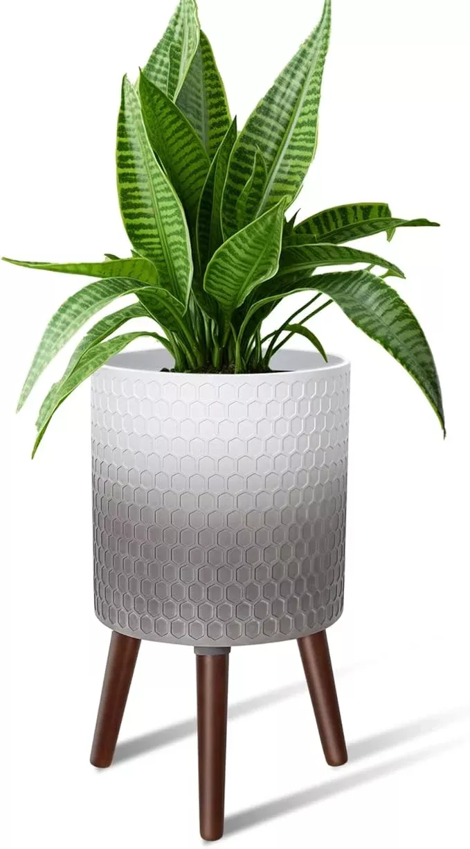 10-inches-plant-pot-with-stand-large-modern-standing-planters-with-drainage-hole 10 Inches Plant Pot with Stand, Large Modern Standing Planters with Drainage Holes for Indoor Plants, White&Gray Flower Pots with Legs