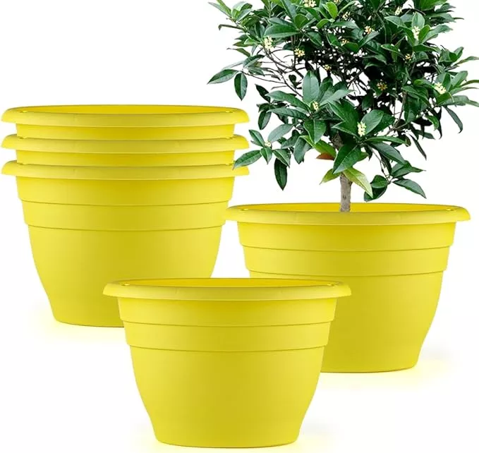 10-planter-pot-indoor-plants-5-pack-plant-pots-with-drainage-hole-rubber-plug-du 10" Planter Pot for Indoor Plants 5 Pack Plant Pots with Drainage Hole and Rubber Plug, Durable Lightweight Flower Pots Perfect for Home Decor, Yellow