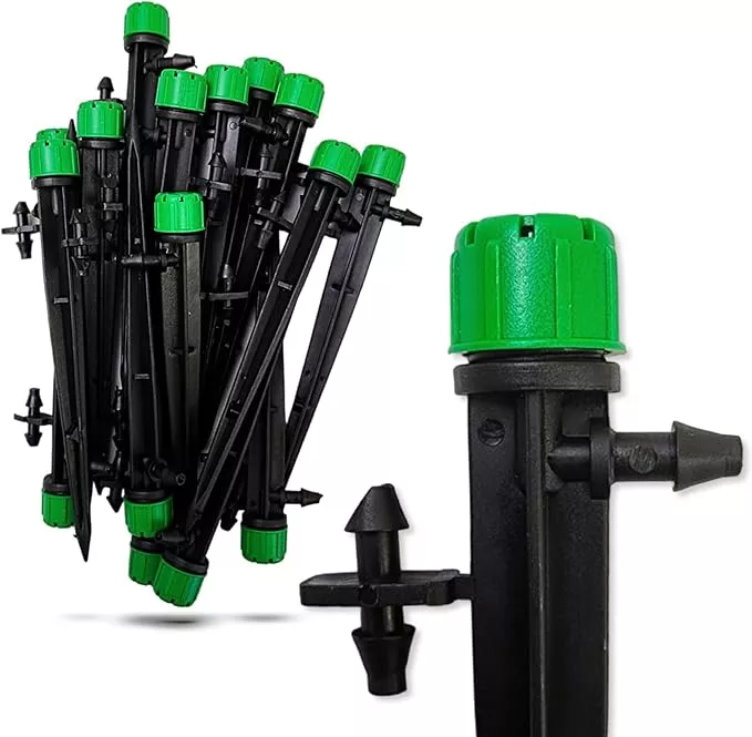 100-pack-1-4-inch-360-degree-drip-emitter-on-6-stake-sprayer-adjustable-flow-0-2 (100-PACK) - 1/4" Inch 360 Degree Drip Emitter On 6" Stake Sprayer Adjustable Flow 0-20 GPH, Fits 1/4 (4-6mm) Irrigation Tubing - Micro Bubbler Drippers for Drip Irrigation (50 Pack Dripper on Stake)