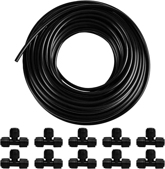 100ft-pe-drip-irrigation-tubing-1-4-inch-blank-distribution-tubing-with-10pcs-1- 100FT PE Drip Irrigation Tubing, 1/4 inch Blank Distribution Tubing with 10PCS 1/4" Drip Irrigation Tee Connectors for Quick Connector Irrigation System