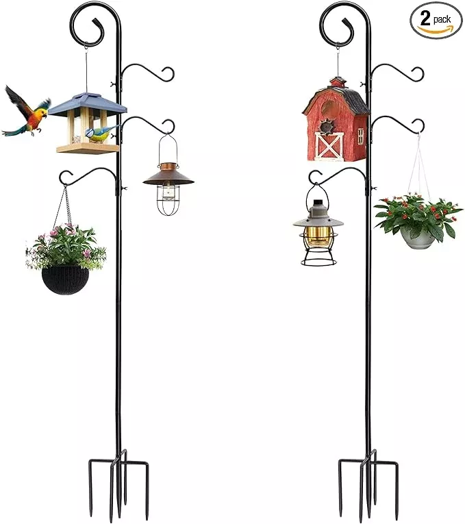 108-inch-shepherds-hooks-outdoor-2-pack-bird-feeder-poles-with-4-hooks-shepherds 108 Inch Shepherds Hooks for Outdoor 2 Pack, Bird Feeder Poles with 4 Hooks, Shepherds Hook for Bird Feeders Outside with Base, Garden Pole for Hanging Plant Baskets, Weddings Decor (108 Inch)
