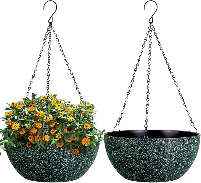 10inch-hanging-planters-outdoor-indoor-plants-with-drainage-holes-chain-2-pack-r 10inch Hanging Planters for Outdoor Indoor Plants with Drainage Holes and Chain, 2 Pack Round Hanging Flower Pots for Garden Home Porch Decor, Black with Green Speckles