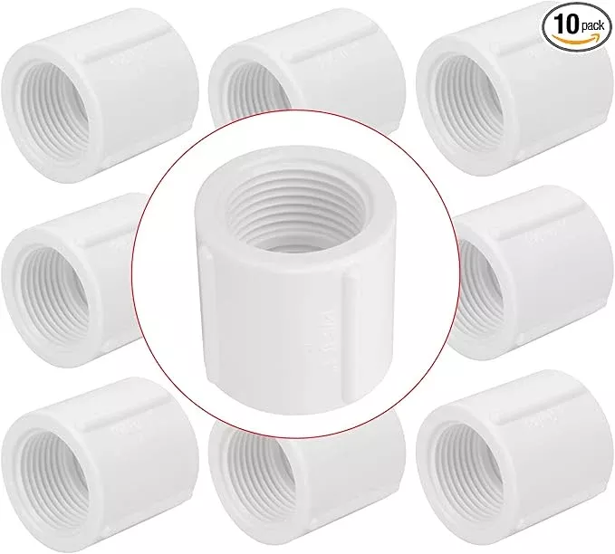 10pack-1-double-female-thread-pvc-pipe-coupling-adapter-pipe-fitting-connector-f 10Pack 1" Double Female Thread PVC Pipe Coupling Adapter Pipe Fitting Connector (Female x Female) SCH40 1Inch PVC Female Threaded Pipe Coupling for Sprinkler,Irrigation,Swimming Pools