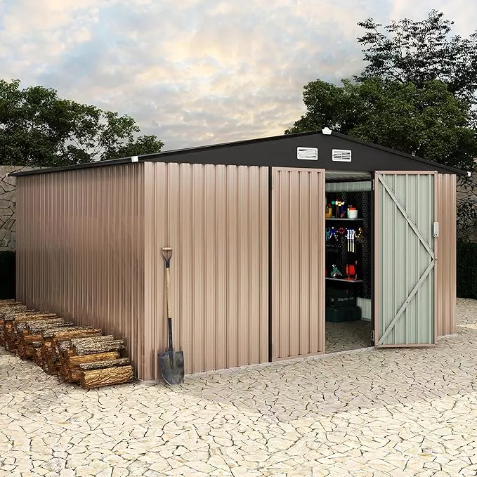 10x12-ft-metal-storage-sheds-outdoor-metal-yard-sheds-garden-shed-kit-tool-shed- 10x12 FT Metal Storage Sheds Outdoor, Metal Yard Sheds Garden Shed Kit, Tool Shed with Lockable Door, Utility Sheds Buildings with Air Vent for Backyard Garden Patio Lawn