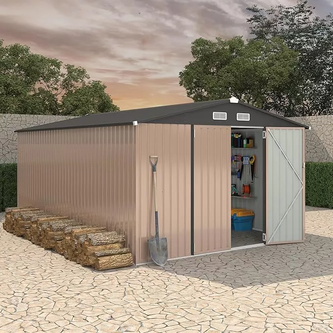 10x14-ft-metal-storage-sheds-outdoor-metal-yard-sheds-garden-shed-kit-metals-too 10x14 FT Metal Storage Sheds Outdoor, Metal Yard Sheds Garden Shed Kit, Metals Tool Shed with Lockable Door, Metals UtilityShed Buildings with Air Vent for Backyard Garden Patio Lawn