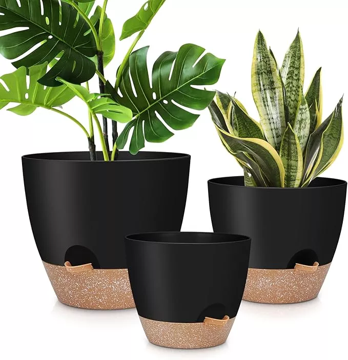 12-10-9-large-self-watering-plant-pots-3-pack-flower-pots-planters-with-multi-me 12" 10" 9" Large Self Watering Plant Pots, 3 Pack Flower Pots Planters with Multi Mesh Drainage Holes for Indoor Outdoor Garden Plants and Flowers.