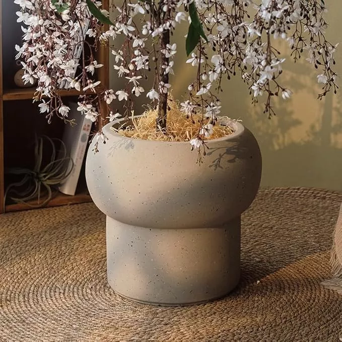 12-5-h-x-14-dia-large-concrete-planter-heavyweight-outdoor-cement-flower-pot-wit 12.5" H x 14" Dia Large Concrete Planter-Heavyweight Outdoor Cement Flower Pot with Mushroom-Shaped Design for Patio, Garden, Porch, or Indoor Use-Modern Decorative Plant Container