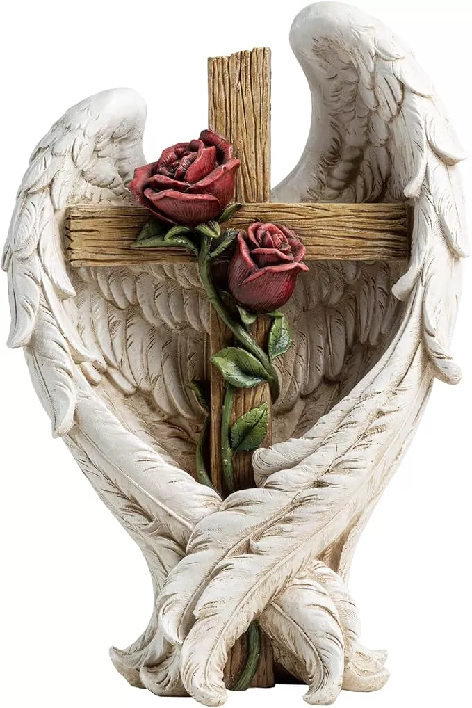 12-angel-wings-embracing-cross-rose-garden-statue-memorial-statue-beloved-one 12" Angel Wings Embracing Cross and Rose Garden Statue Memorial Statue for Beloved one