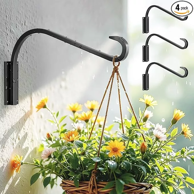 12-inch-4-pack-plant-hangers-indoor-outdoor-wall-mount-heavy-duty-hanging-plant- 12 Inch 4 Pack Plant Hangers for Indoor/Outdoor Wall Mount - Heavy Duty Hanging Plant Holder & Bird Feeder Hooks, Decorative Black Metal Wall Hangers for Plants, Flower Baskets