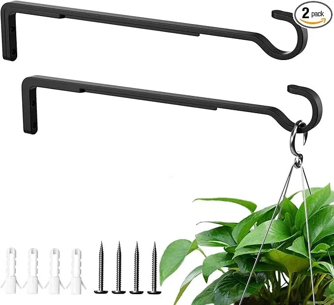 12-inch-black-heavy-duty-outdoor-plant-hangers-hanging-baskets-iron-hanging-plan 12 Inch Black Heavy Duty Outdoor Plant Hangers for Hanging Baskets, Iron Hanging Plant Brackets for Hanging Plants Outside, Metal Plant Hooks Plant Wall Hooks for Hanging Lantern, Bird Feeder (2 pcs)