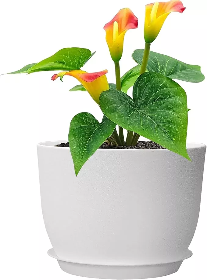 12 inch Large Plant Pots, Plastic Planters with Drainage Holes and Saucers, Flower Pots for Indoor Outdoor Plants, Decorative Pots for Garden House Plants, Black with Green Speckles