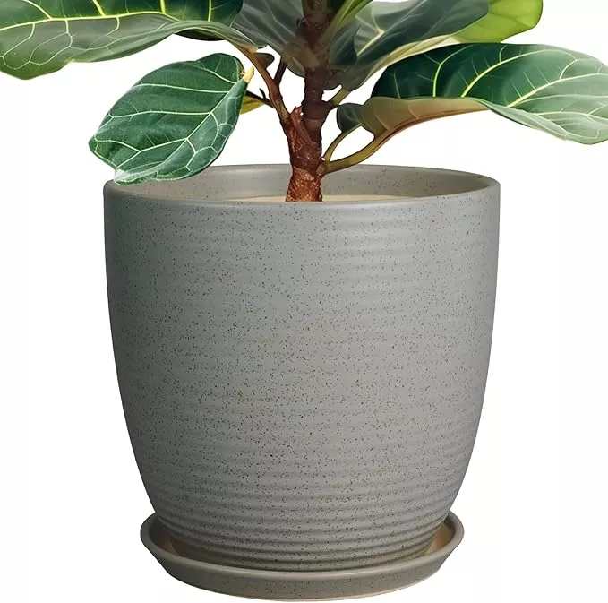 12-inch-plant-pot-ceramic-planter-pot-with-drainage-hole-saucer-round-large-flow 12 Inch Plant Pot, Ceramic Planter Pot with Drainage Hole and Saucer Round Large Flower Pot for Indoor Plants, Light Gray