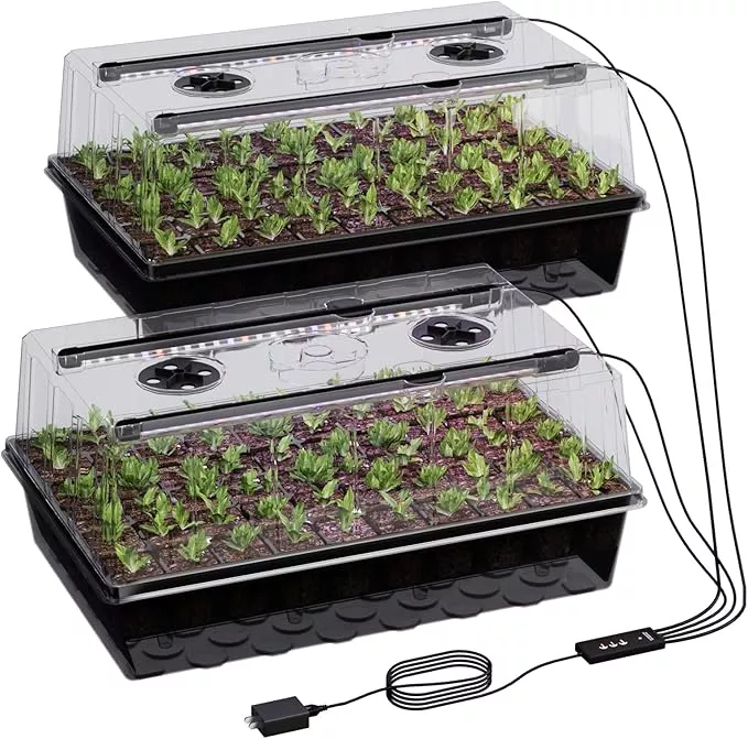 120-cell-self-watering-seed-starter-tray-with-grow-light-seed-starter-kit-with-4 120-Cell Self-Watering Seed Starter Tray with Grow Light, Seed Starter Kit with 4.07” Humidity Dome, Indoor Seedling Starter Tray, Seed Starting Tray for Plant Germination, Seeds Growing