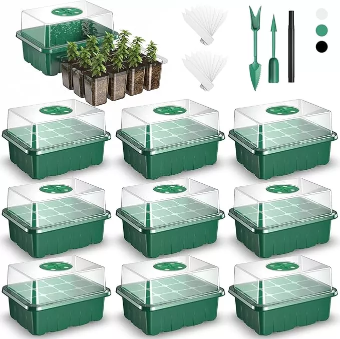 120-cells-reusable-seed-starter-tray-10-pack-seedling-starter-kit-greenhouse-pro 120 Cells Reusable Seed Starter Tray, 10 Pack Seedling Starter Kit for Greenhouse Propagator Station Planting Growing (Clear)