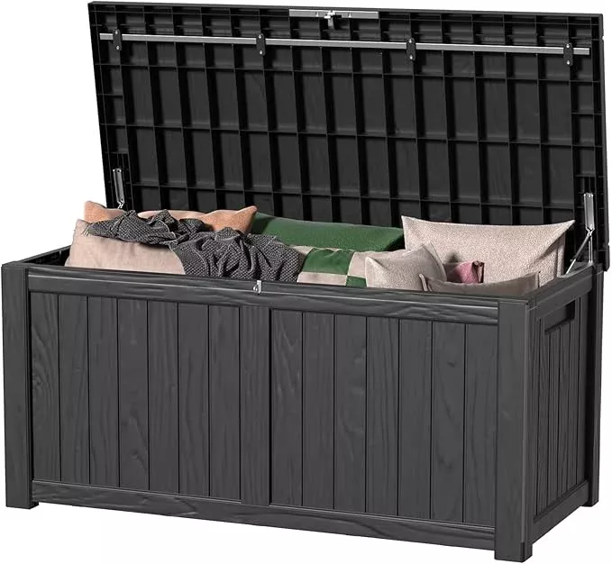 120-gallon-waterproof-outdoor-storage-box-resin-deck-box-lockable-outside-storag 120 Gallon Waterproof Outdoor Storage Box,Resin Deck Box,Lockable Outside Storage Box Container for Patio Furniure,Garden,Tools (120 Gallon,Grey)
