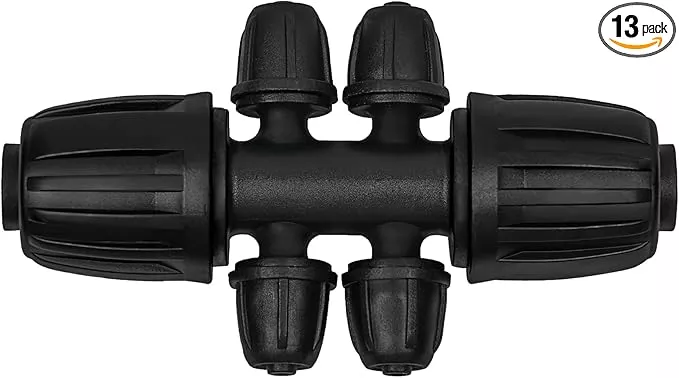 13-pcs-drip-irrigation-fittings-1-2-inch-tubing-1-2-id-x-0-65-od-to-1-4-inch-irr 13 Pcs Drip Irrigation Fittings for 1/2 Inch Tubing (1/2" ID x 0.65" OD) to 1/4 Inch Irrigation Tubing, Locked Barbed 1/2" to 1/4" Reducing Tee Connector Drip Line Parts