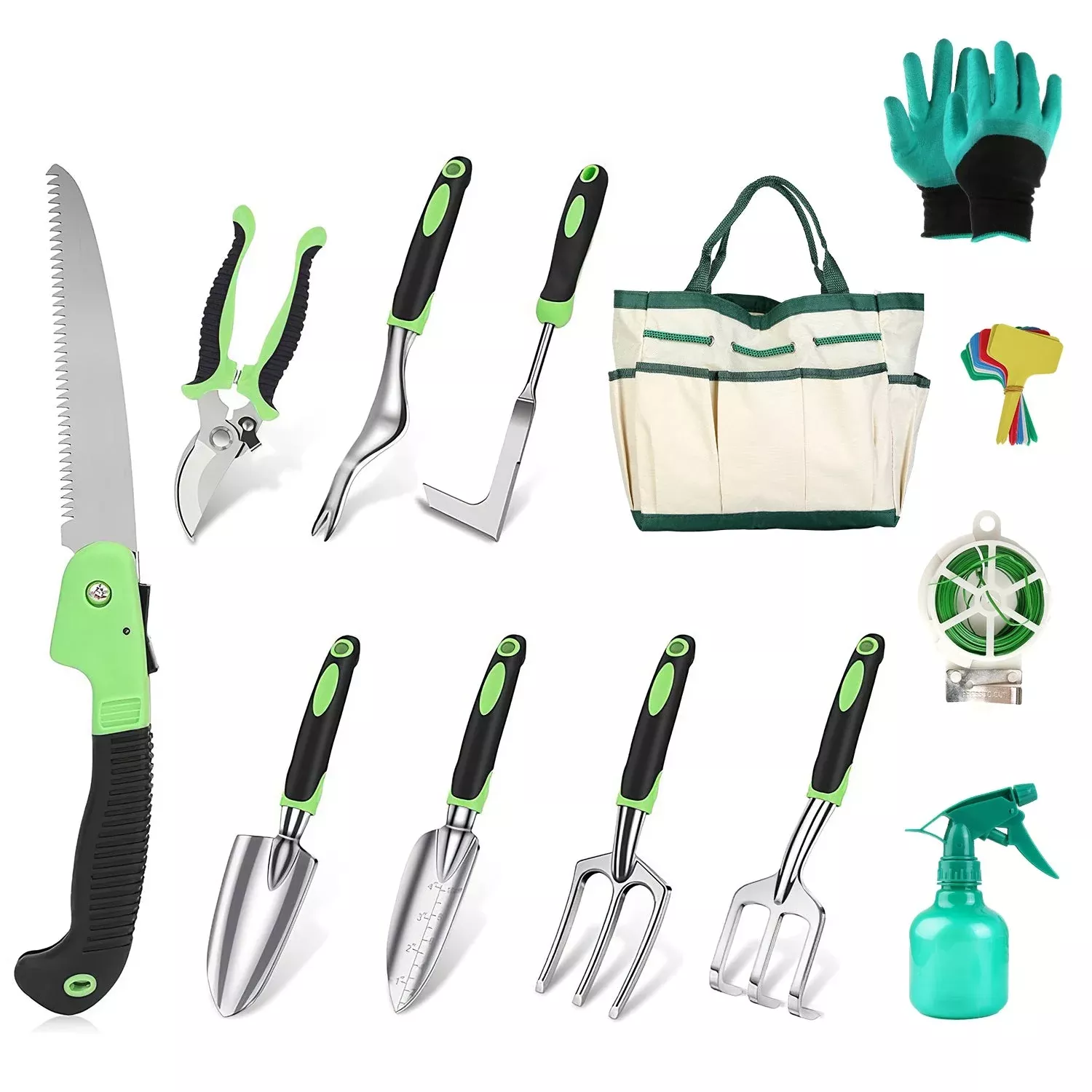 13pcs-garden-tool-set-aluminum-alloy-gardening-hand-tools-starter-kit-with-garde 13Pcs Garden Tool Set Aluminum Alloy Gardening Hand Tools Starter Kit With Garden Bag Heavy Duty Outdoor Hand Tools With Non-Slip Ergonomic Handle For