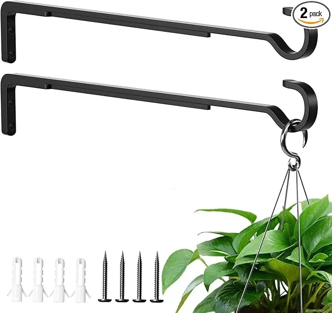 15-inch-2-black-pack-heavy-duty-outdoor-plant-hangers-hanging-baskets-iron-hangi 15 Inch 2 Black Pack Heavy Duty Outdoor Plant Hangers for Hanging Baskets, Iron Hanging Plant Brackets for Hanging Plants Outside, Metal Plant Hooks Plant Wall Hooks for Hanging Lantern, Bird Feeder