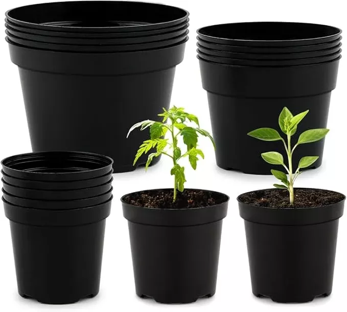 15 Pack 4/6/8 Inch Plant Nursery Pots, Thickened Plastic Pots for Plants with Drainage Holes, Sturdy Seedling Pots, Seed Starting Pots, Flower Pots for Indoor Outdoor Plants, Green