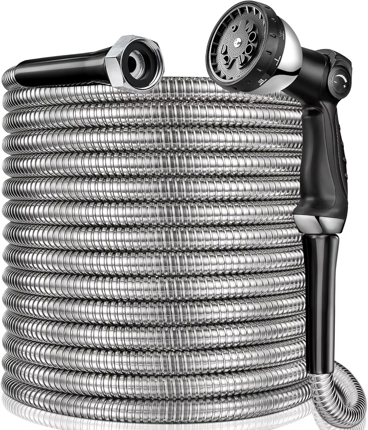 150-ft-garden-hsoe-2025-new-304-stainless-steel-garden-hose-with-10-function-spr 150 ft Garden Hsoe - 2025 New 304 Stainless Steel Garden Hose with 10-Function Spray Gun, 3/4'' Copper-Chrome Fittings – Lightweight, Durable, and Kink-Free, Metal Water Hoses for Gardening