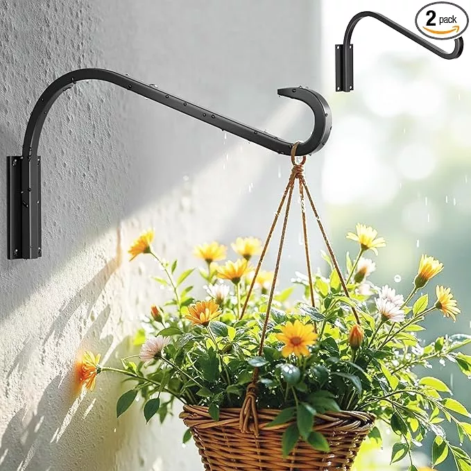 16-inch-2-pack-plant-hangers-indoor-outdoor-wall-mount-heavy-duty-hanging-plant- 16 Inch 2 Pack Plant Hangers for Indoor/Outdoor Wall Mount - Heavy Duty Hanging Plant Holder & Bird Feeder Hooks, Decorative Black Metal Wall Hangers for Plants, Flower Baskets