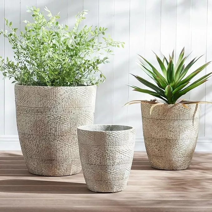 17-7-13-8-9-8-dia-round-concrete-planter-set-3-large-indoor-outdoor-planter-flow 17.7"+13.8"+9.8" Dia Round Concrete Planter Set of 3, Large Indoor Outdoor Planter, Flower Pots with Drainage Holes and Sealing Plug for Garden, Patio, Home, Office Weathered Concrete Gray