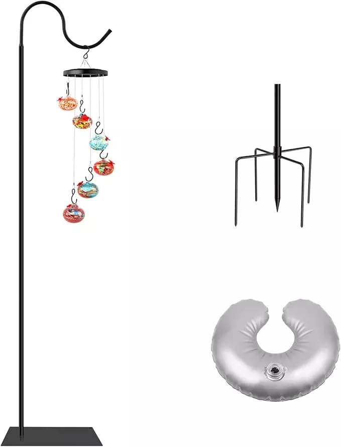2-in-1-hummingbird-feeder-stand-adjustable-20-63-inch-shepherds-hook-outdoor-ind 2 in 1 Hummingbird Feeder Stand, Adjustable 20-63 Inch Shepherds Hook for Outdoor Indoor, Wind Chime Stand Bird Feeder Pole with Base, 4 Prongs Base, Water Weight Bag(Wind Chime Not Include)
