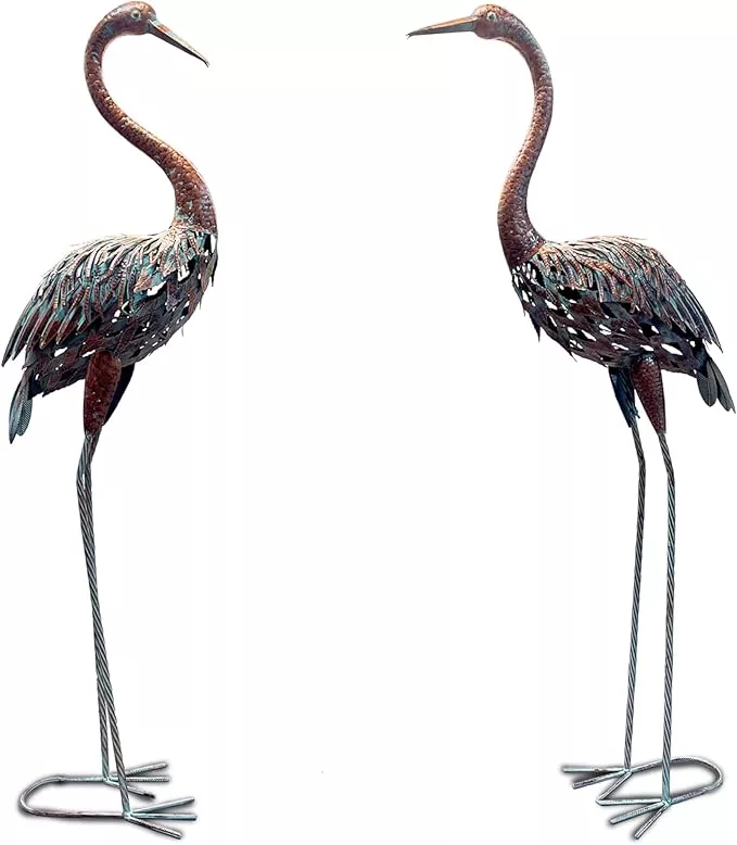 2-pack-beautiful-heron-outdoor-garden-statue-ornament-realistic-metal-heron-lawn 2 Pack Beautiful Heron Outdoor Garden Statue Ornament Realistic Metal Heron Lawn Yard Patio Decorations Art Sculpture Outside Decor Gift for Women Grandma Birthday,48" Tall Brone Heron