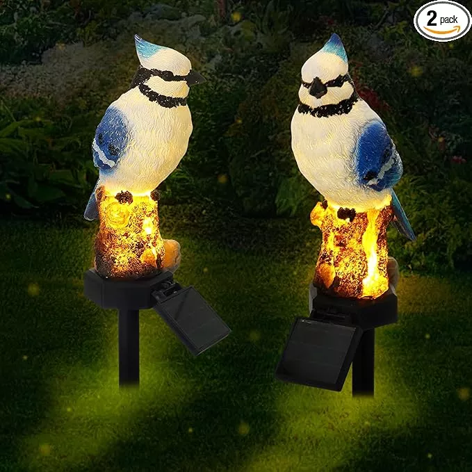 2-pack-blue-jay-solar-lights-blue-jay-outdoor-decor-bluebird-solar-light-bird-fi 2 Pack Blue Jay Solar Lights Blue Jay Outdoor Decor Bluebird Solar Light Bird Figurine Garden Stake for Pathway Garden Lawn Yard Cemetery Decoration