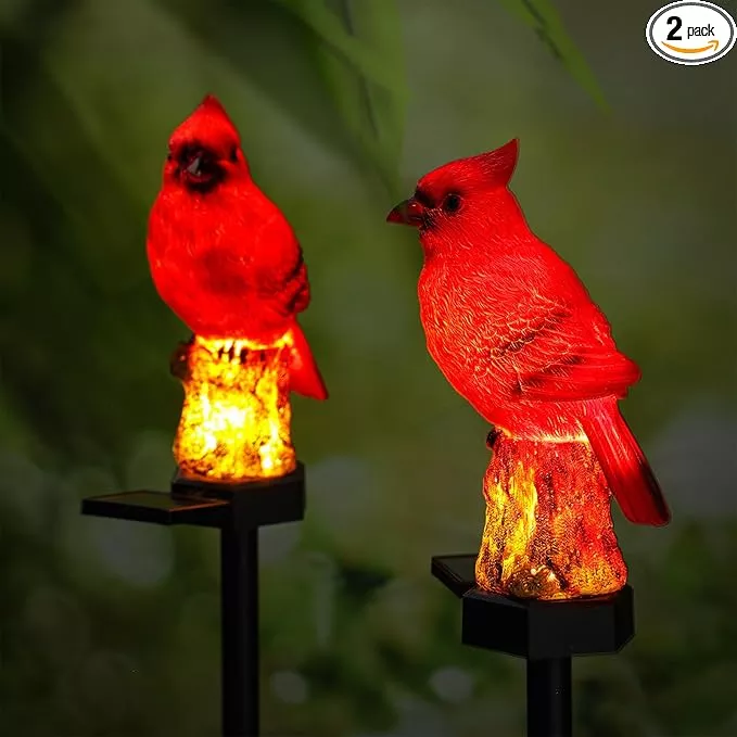 2-pack-cardinal-solar-lights-cardinal-outdoor-decor-red-bird-solar-light-bird-fi 2 Pack Cardinal Solar Lights Cardinal Outdoor Decor Red Bird Solar Light Bird Figurine Garden Stake for Pathway Garden Lawn Yard Cemetery Decoration
