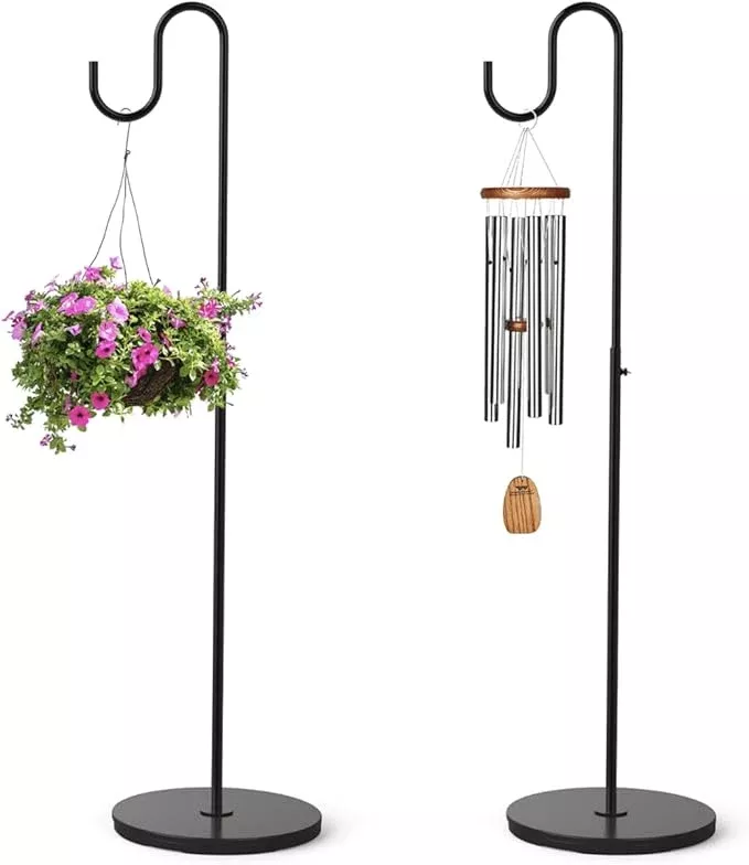 2-pack-plant-stand-indoor-outdoor-heavy-duty-wind-chime-holders-hanging-plant-st 2 Pack Plant Stand Indoor Outdoor, Heavy Duty Wind Chime Holders, Hanging Plant Stand, 33" - 59" Adjustable Shepherds Hooks, Hold 16 lbs - Black