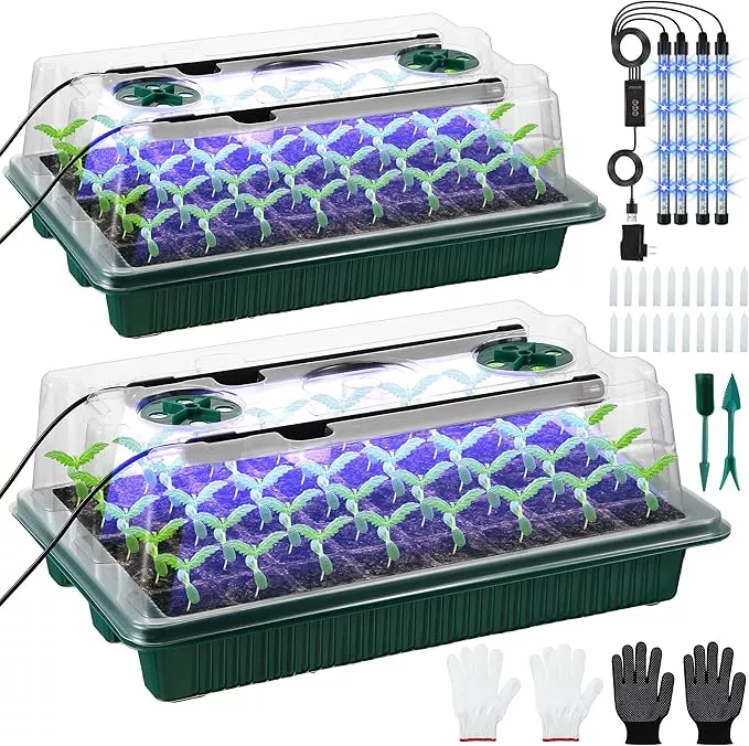 2-pack-seed-starter-tray-with-grow-light-high-dome-seed-germination-kit-80-cells 2 Pack Seed Starter Tray with Grow Light High Dome Seed Germination Kit 80 Cells with 4 LED Grow Lights Seedling Starter Kit with Smart Timer and 3 Modes for Home Gardeners, Indoor Greenhouse